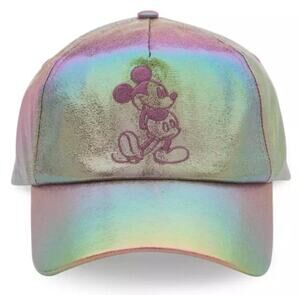 Disney NEW Earidescent Iridescent Mickey Embroidered Baseball Cap Hat Pink OS